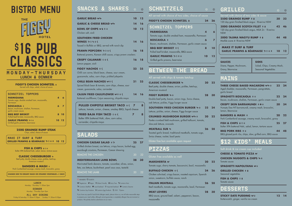 Menu, Figtree Hotel