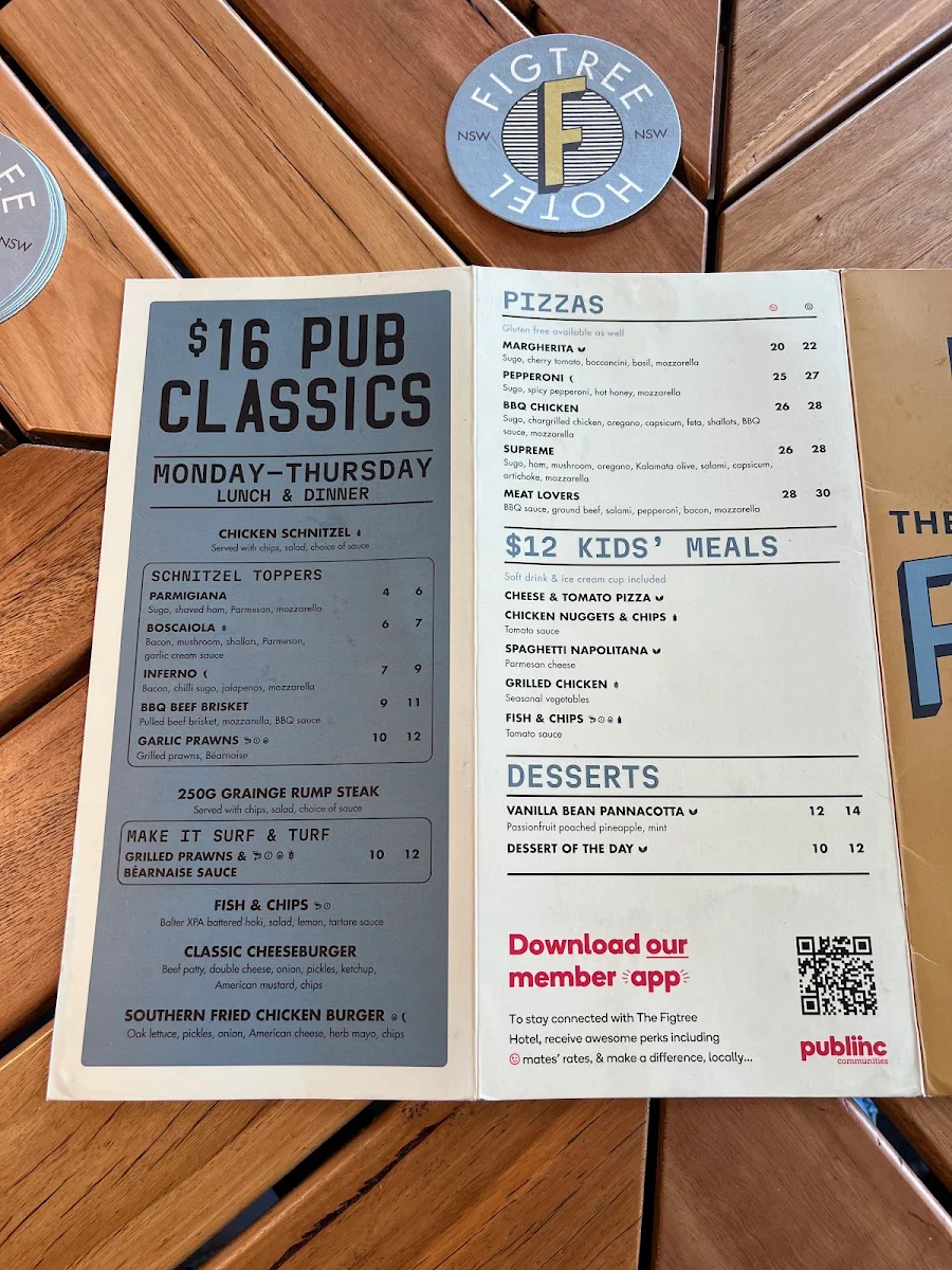 Menu, Figtree Hotel