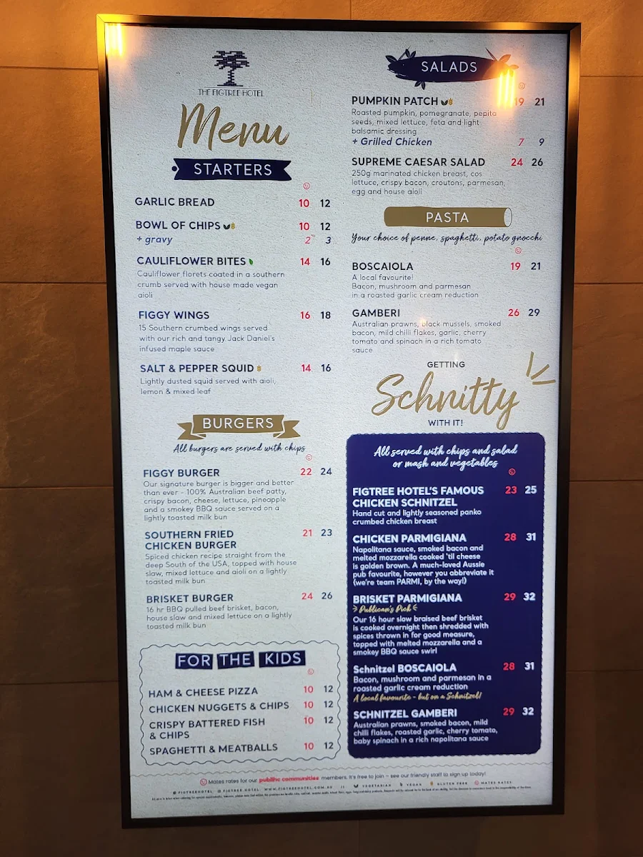 Menu, Figtree Hotel