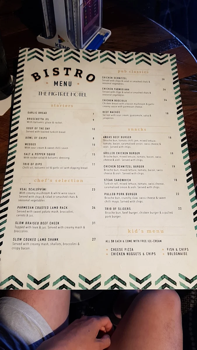 Menu, Figtree Hotel
