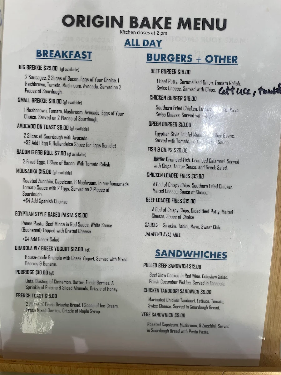 Menu, Origin bake