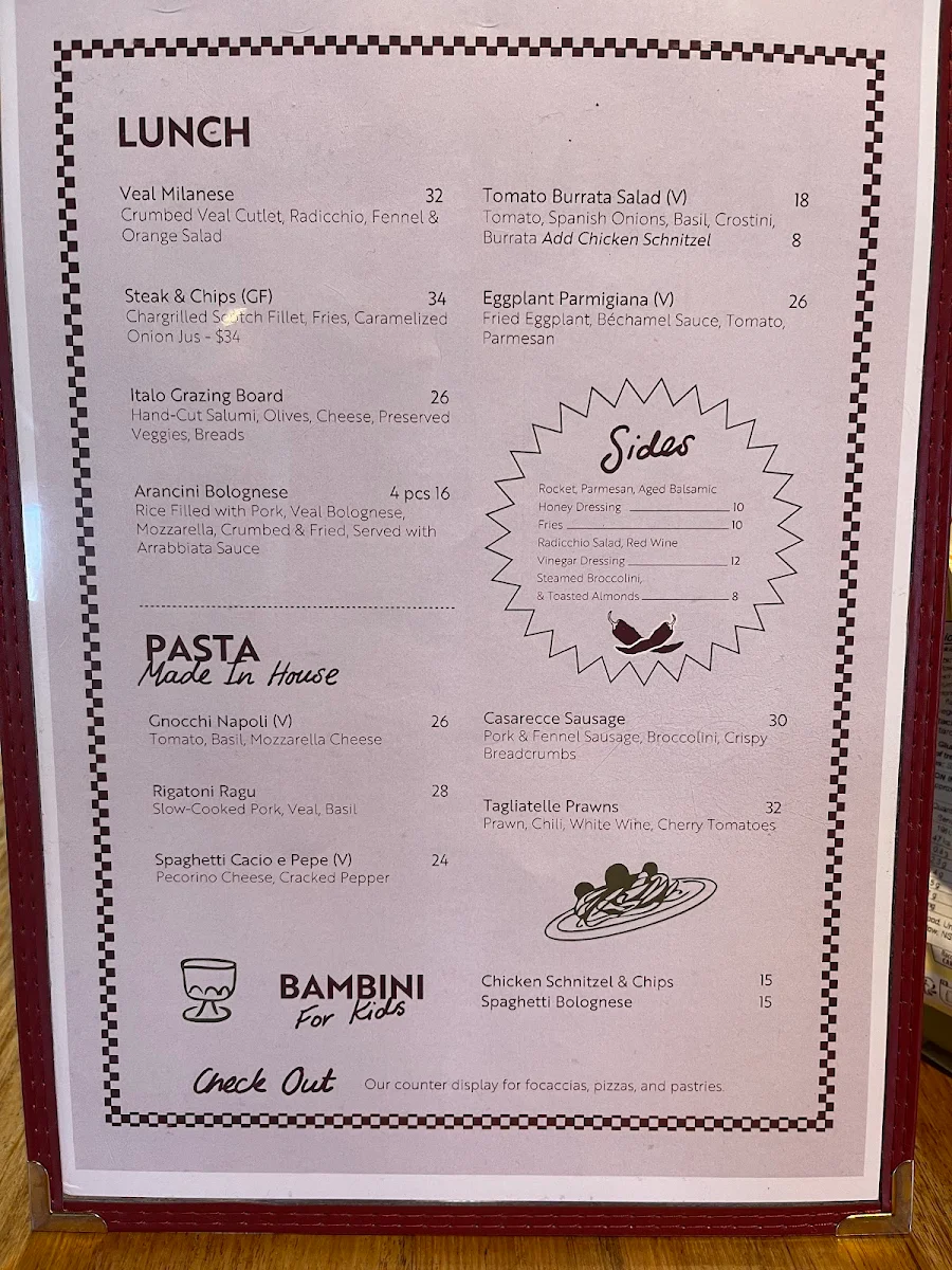 Menu, Italo Bowral