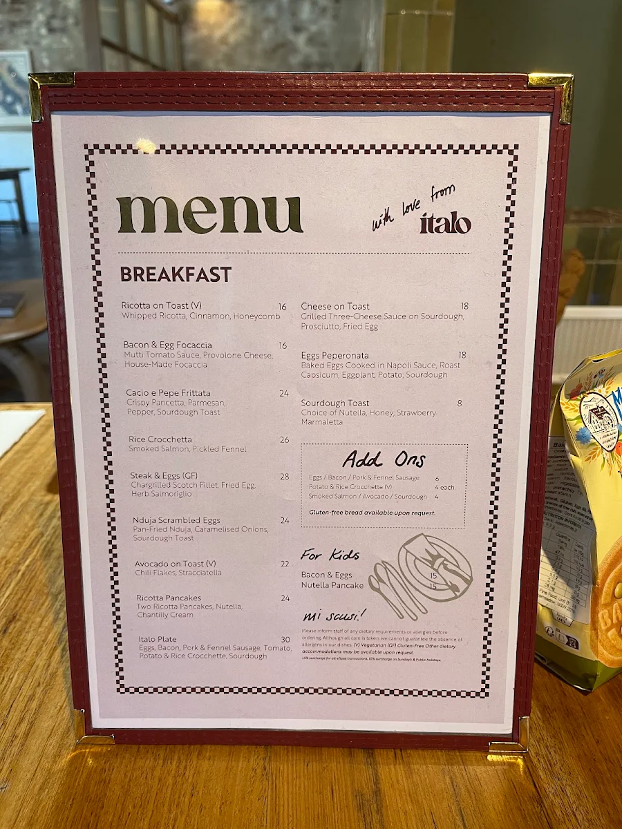 Menu, Italo Bowral
