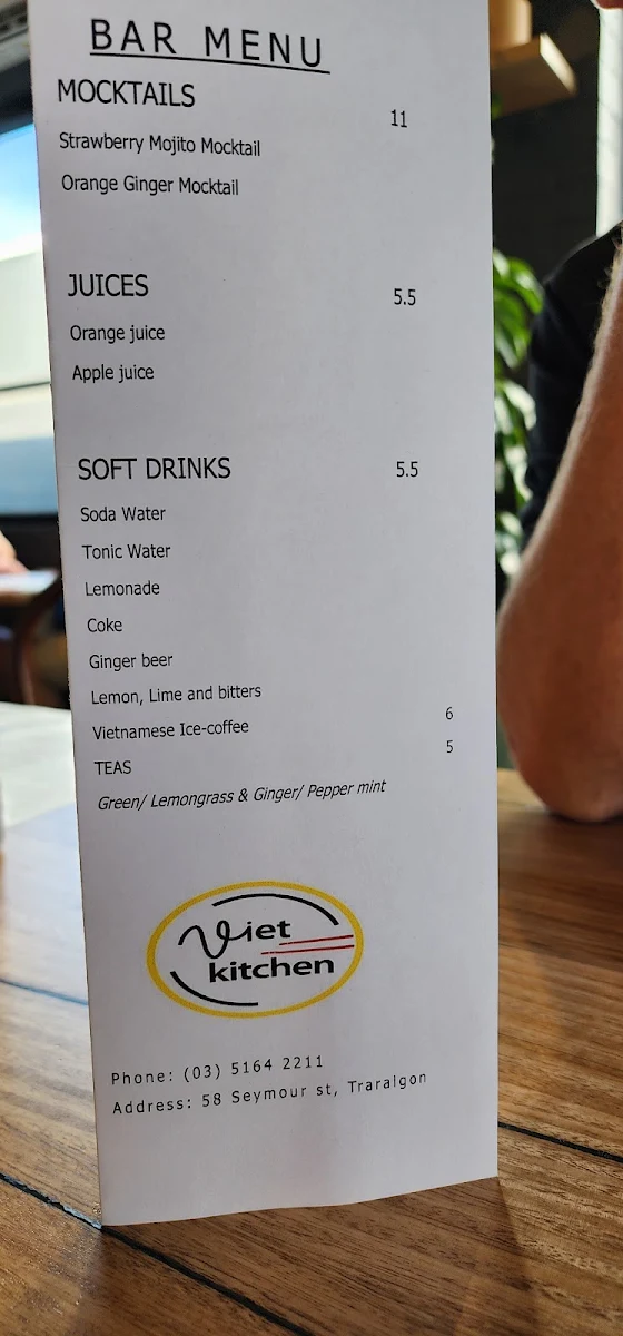 Menu, Viet Kitchen Traralgon