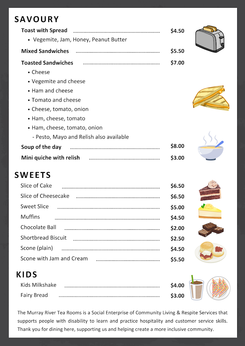 Menu, Murray River Tea Rooms