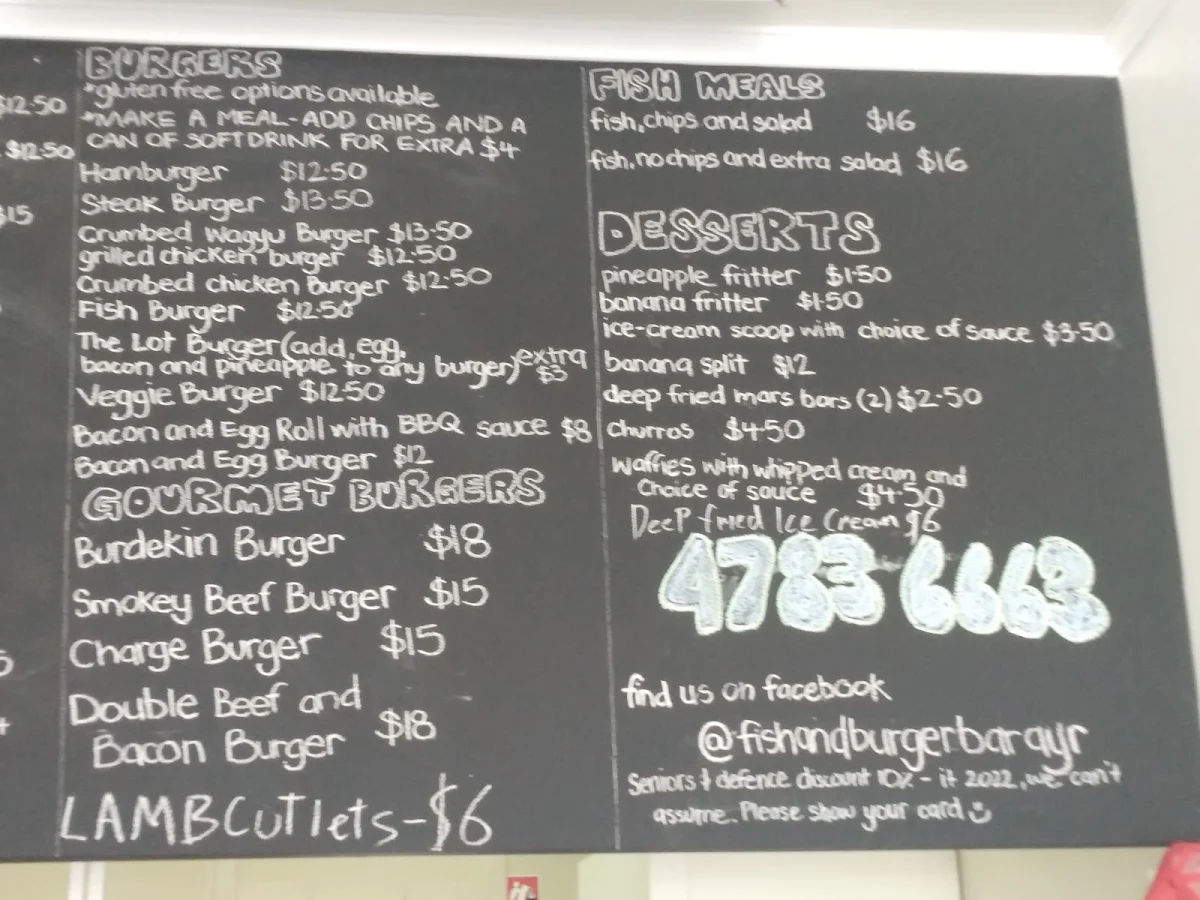 Menu, Fish and Burger Bar Ayr