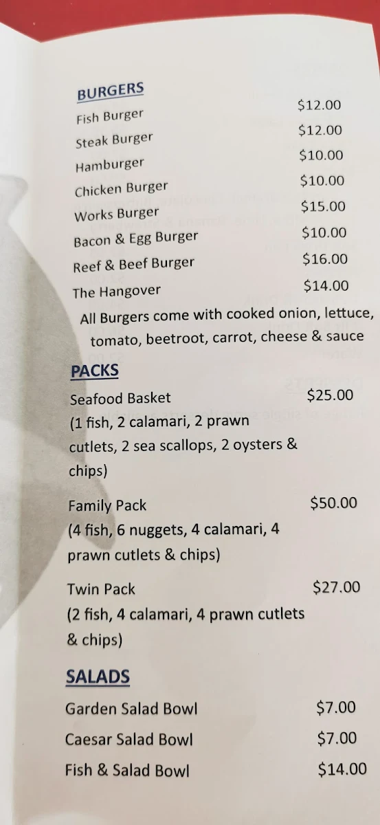 Menu, Fish and Burger Bar Ayr