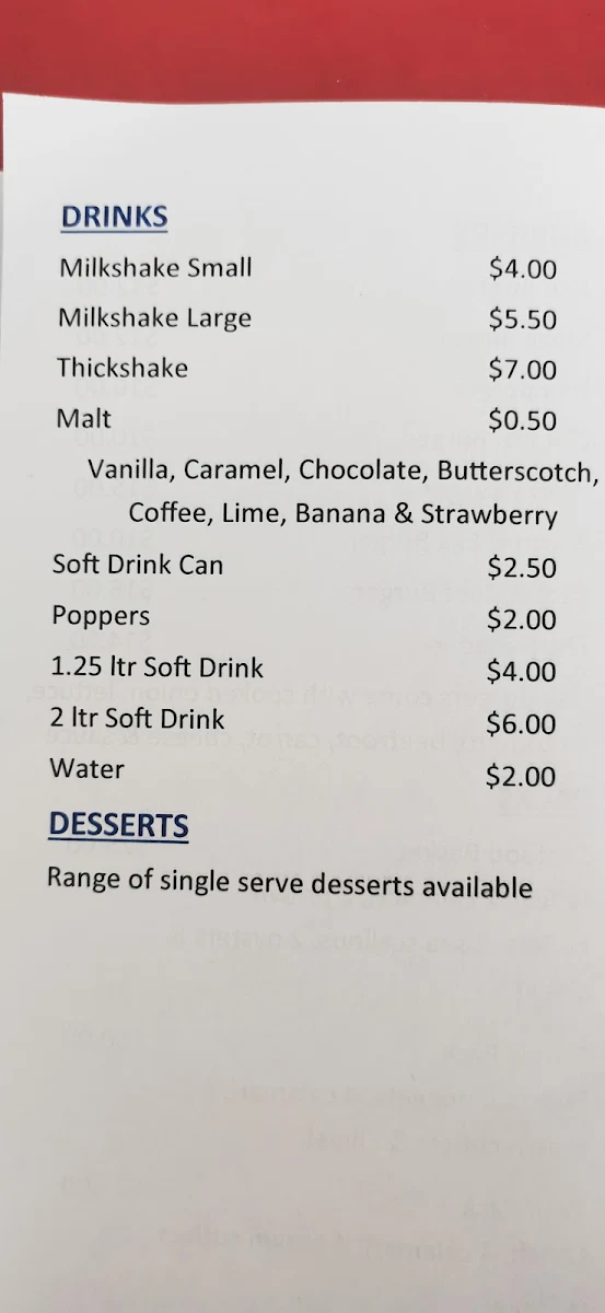 Menu, Fish and Burger Bar Ayr