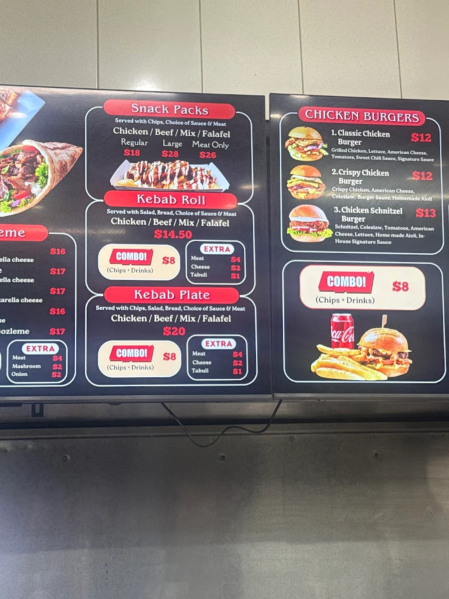 Menu, Dulwich Hill Kebab pizza pide house
