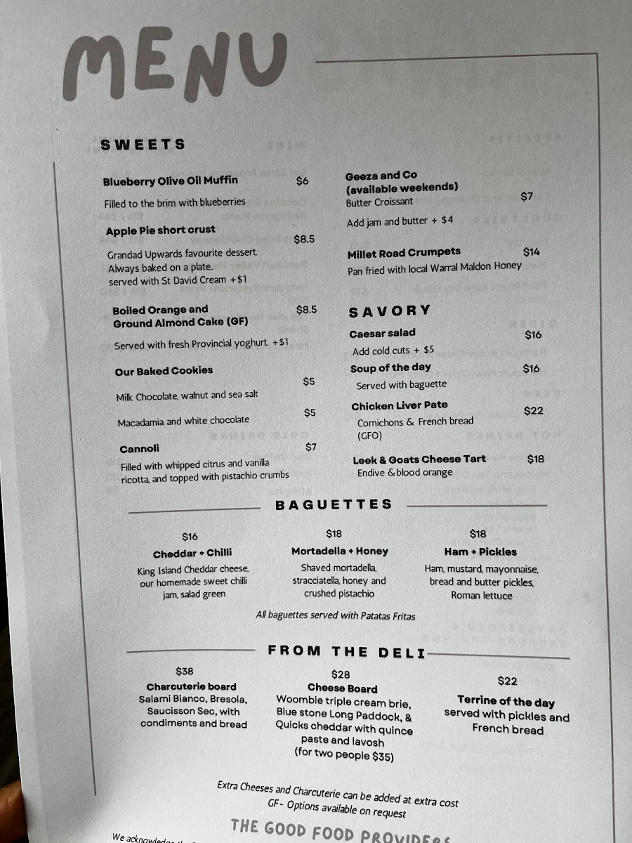 Menu, The Good Food Providers