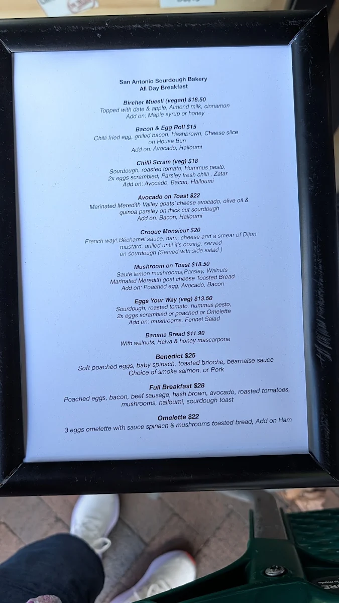 Menu, San Antonio Sourdough Bakery Cafe