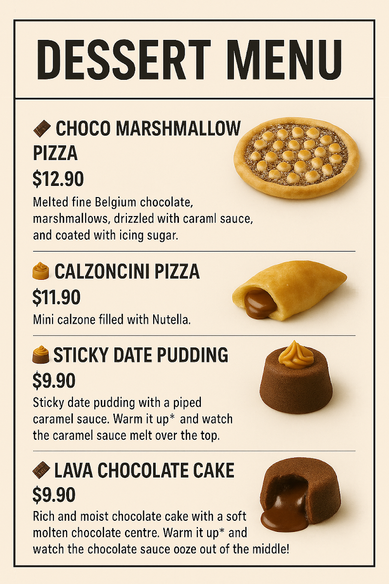 Menu, Dough Pizzeria & Pasta Ashwood