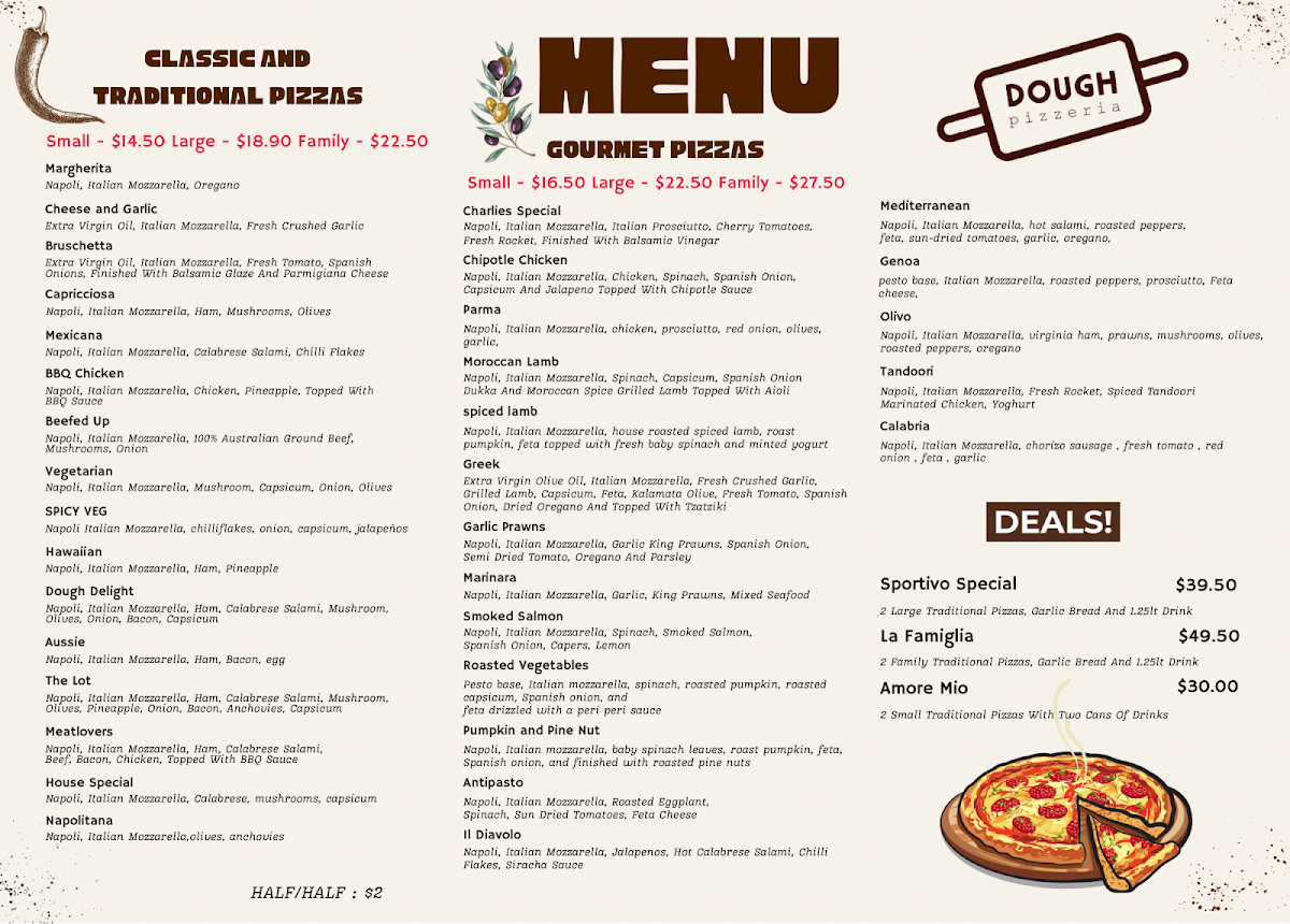 Menu, Dough Pizzeria & Pasta Ashwood