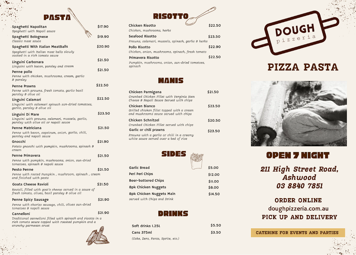 Menu, Dough Pizzeria & Pasta Ashwood
