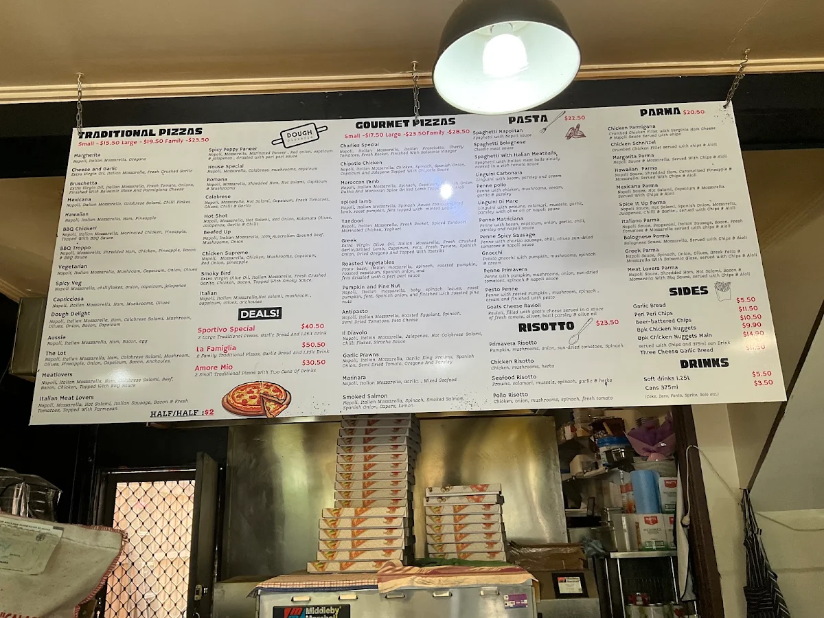 Menu, Dough Pizzeria & Pasta Ashwood