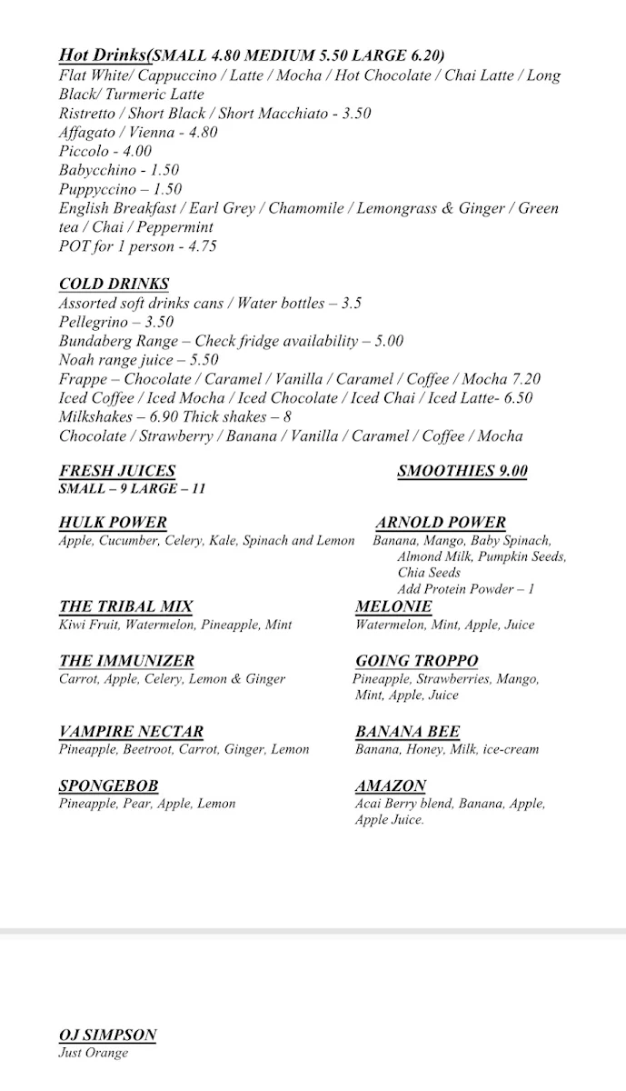Menu, Site Café Banyo