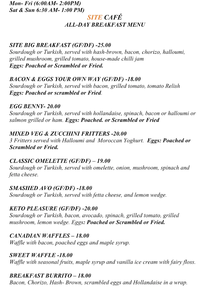 Menu, Site Café Banyo