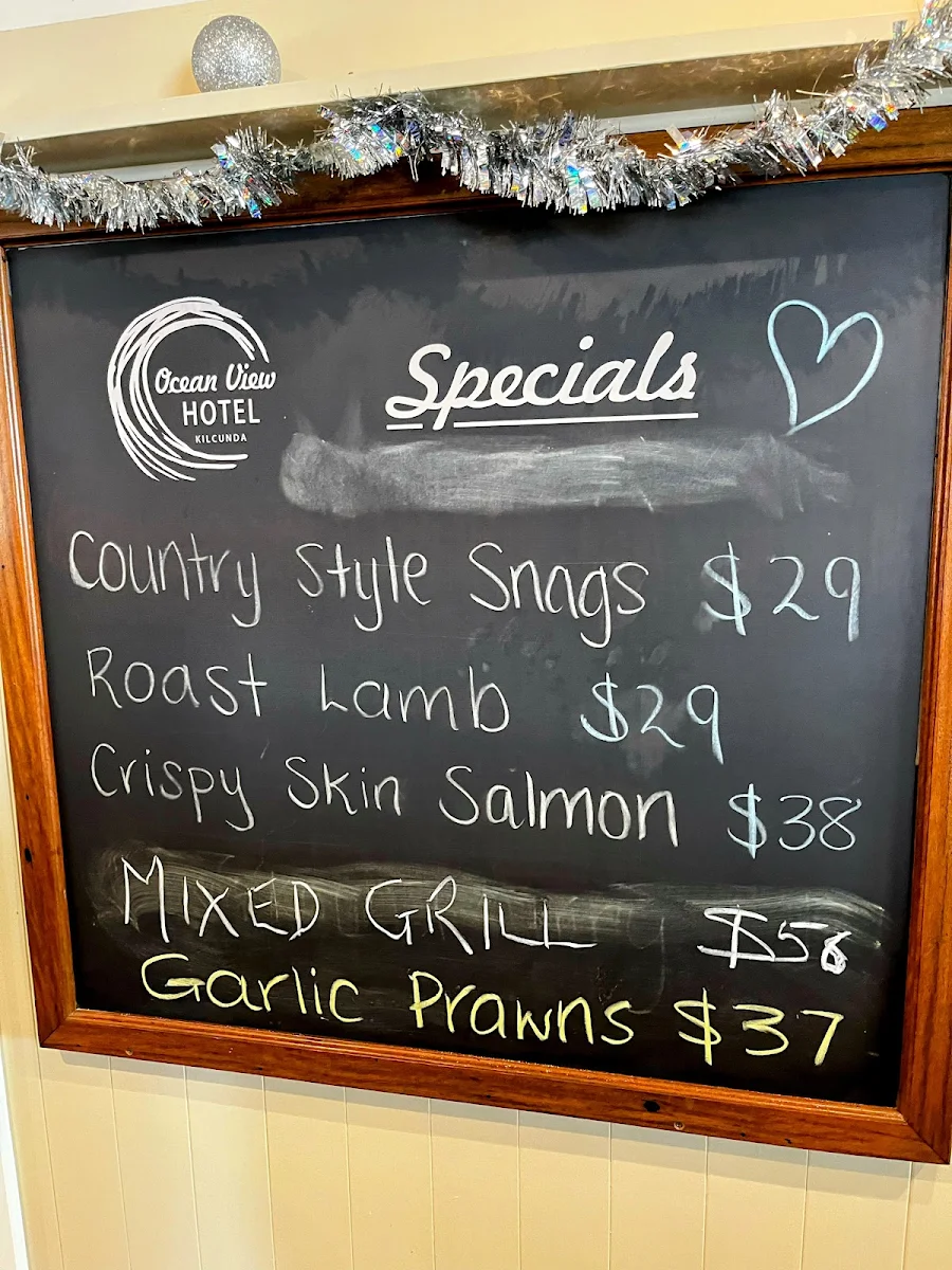 Menu, Kilcunda Ocean View Hotel