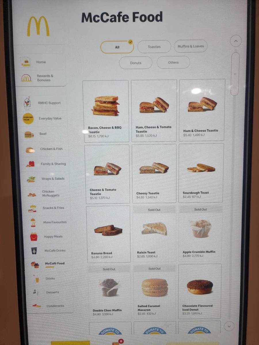 Menu, McDonald's Belconnen Food Court