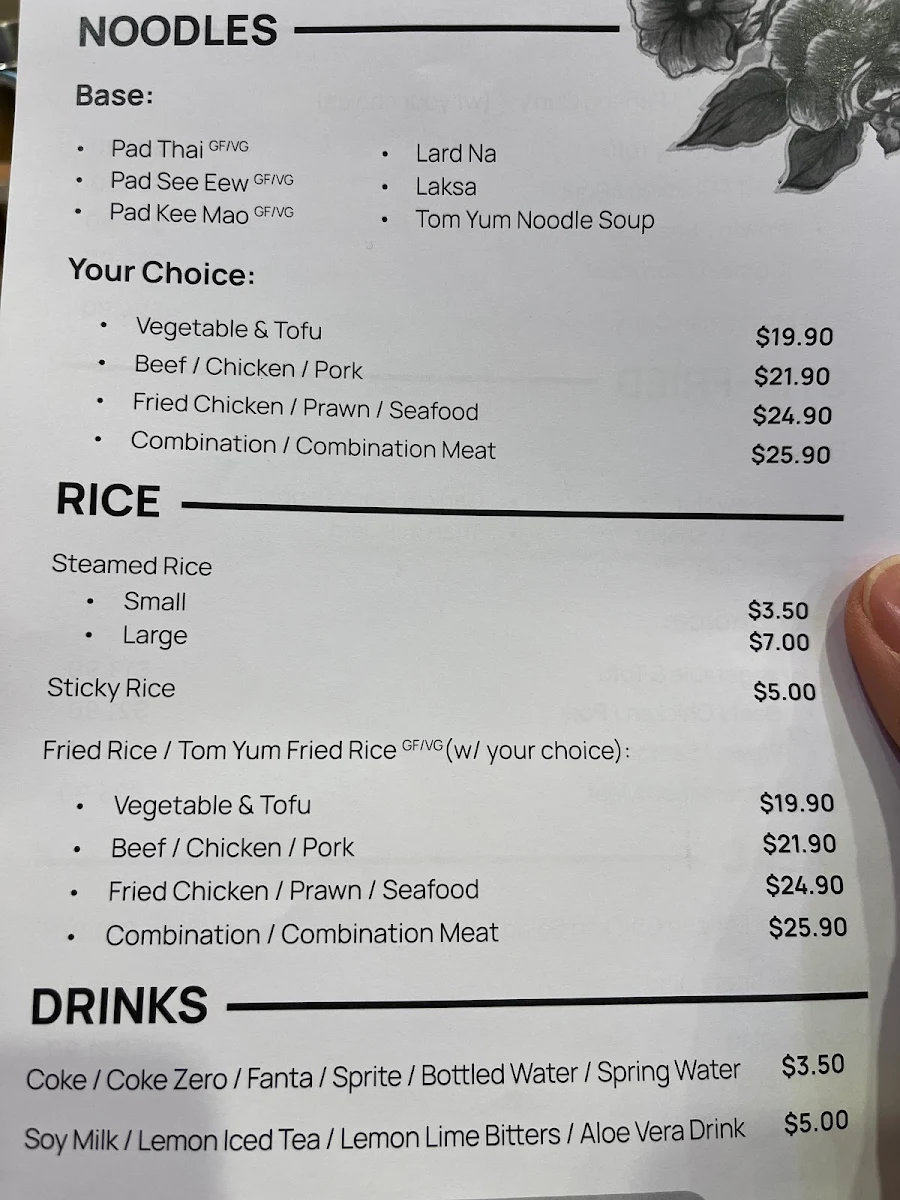 Menu, Thip's Thai Takeaway