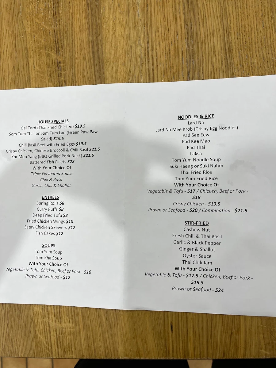 Menu, Thip's Thai Takeaway