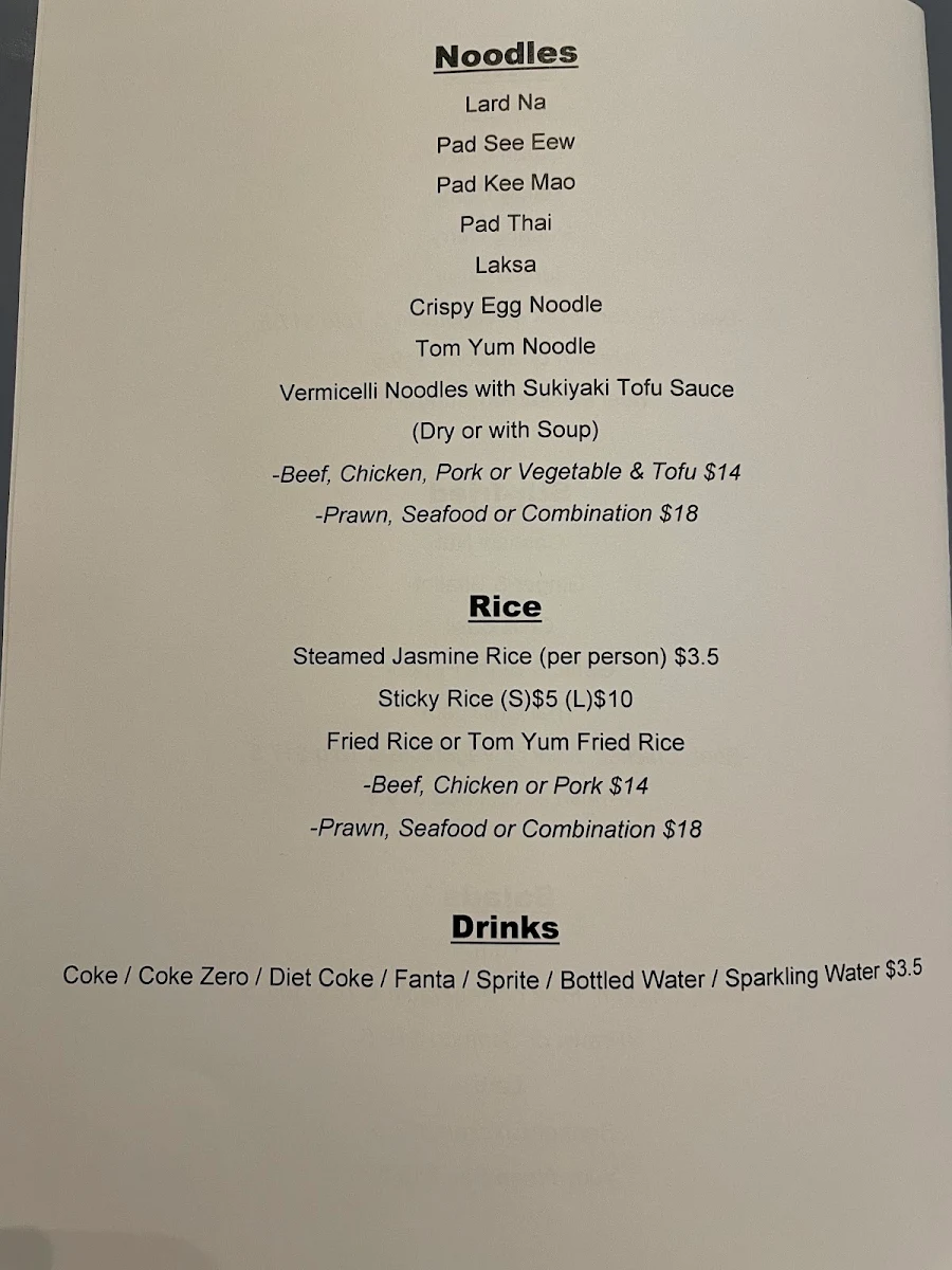 Menu, Thip's Thai Takeaway