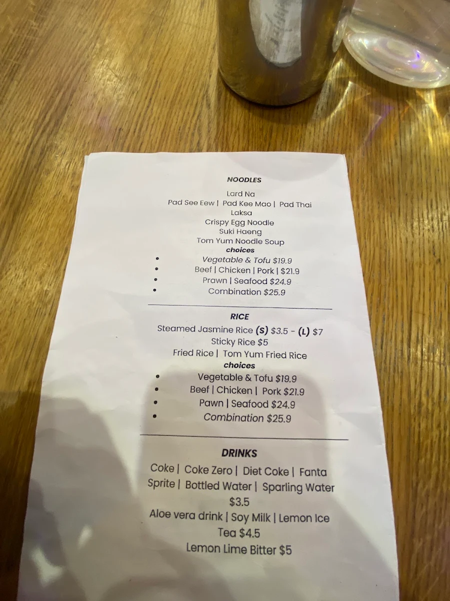 Menu, Thip's Thai Takeaway
