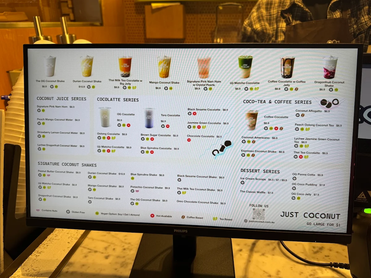 Menu, Just Coconut Westfield