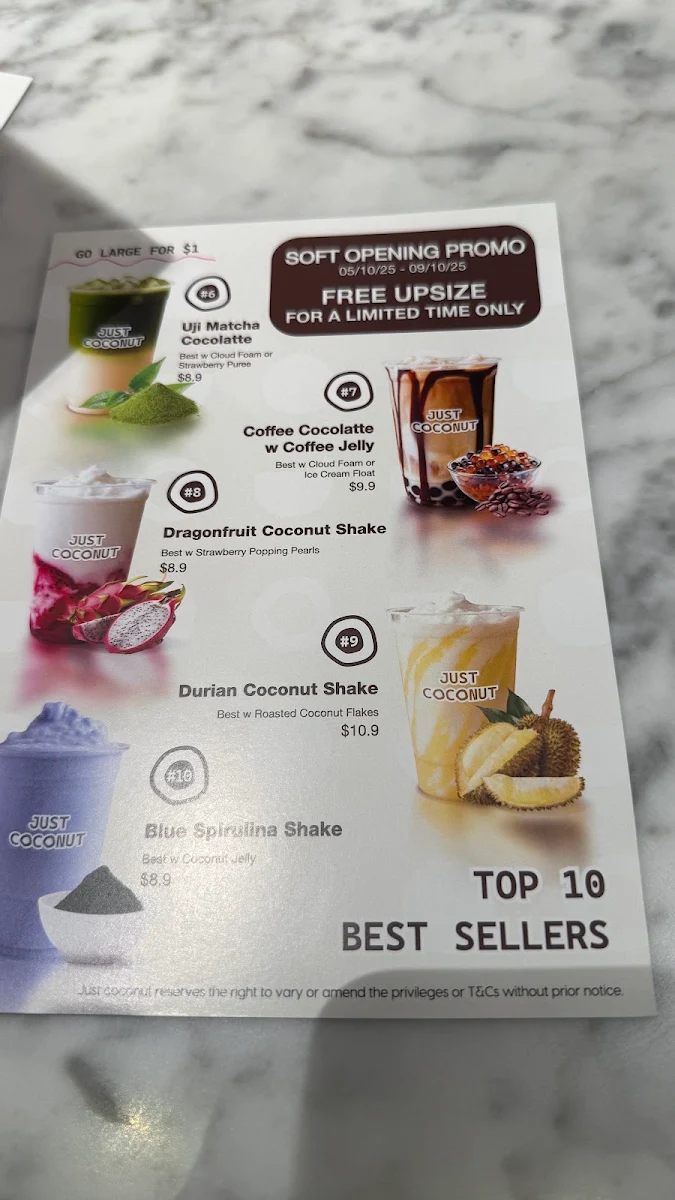 Menu, Just Coconut Westfield