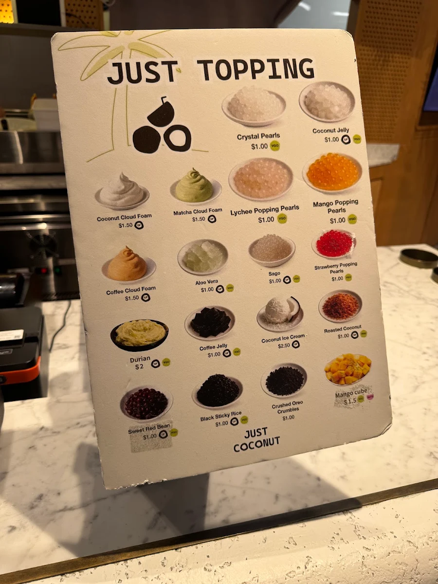 Menu, Just Coconut Westfield