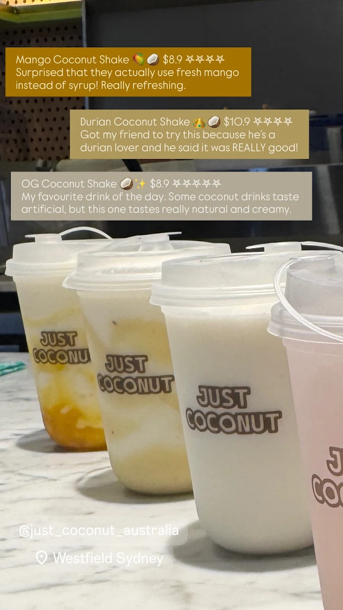 Menu, Just Coconut Westfield