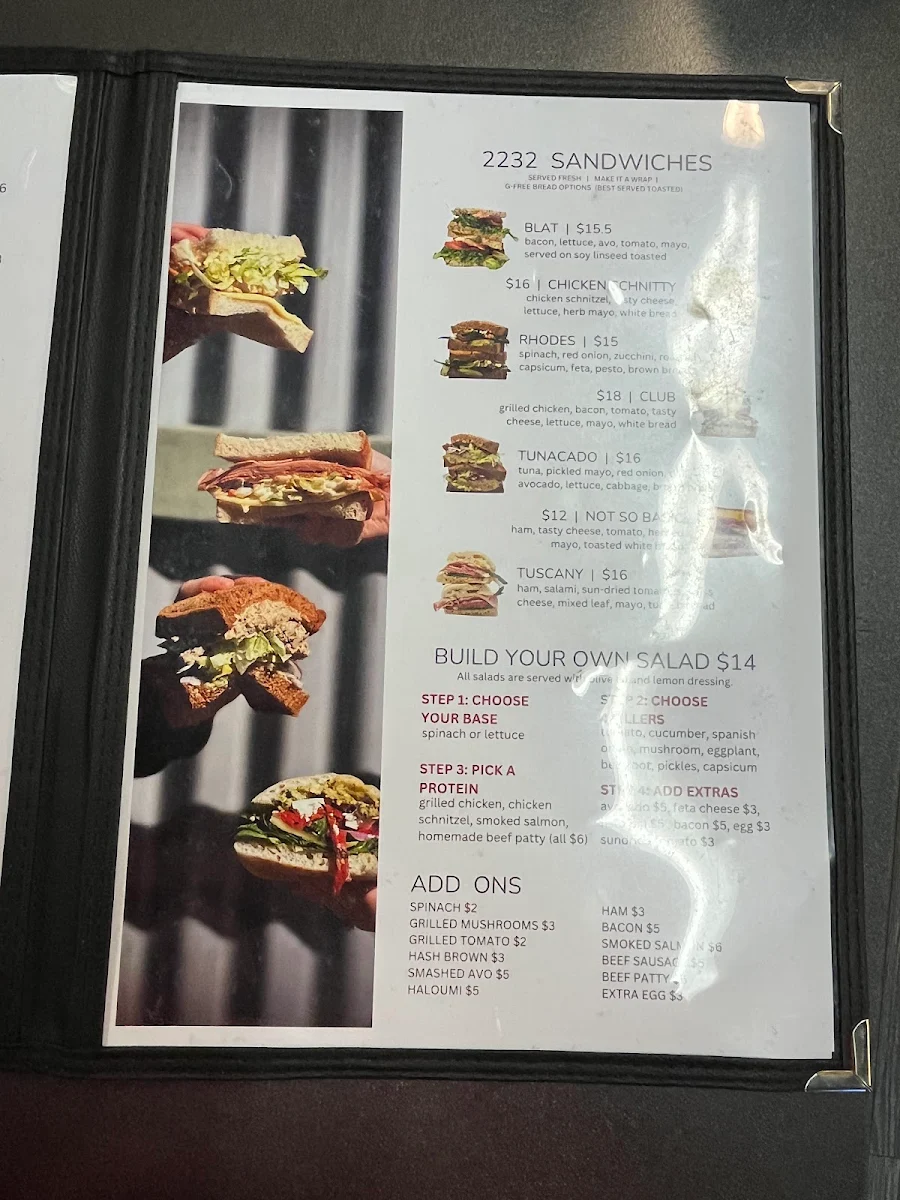 Menu, Cafe 2232 Loftus