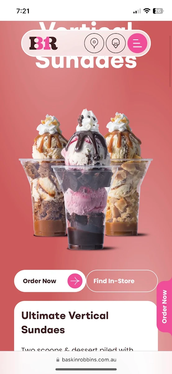 Menu, Baskin-Robbins Wellington Point