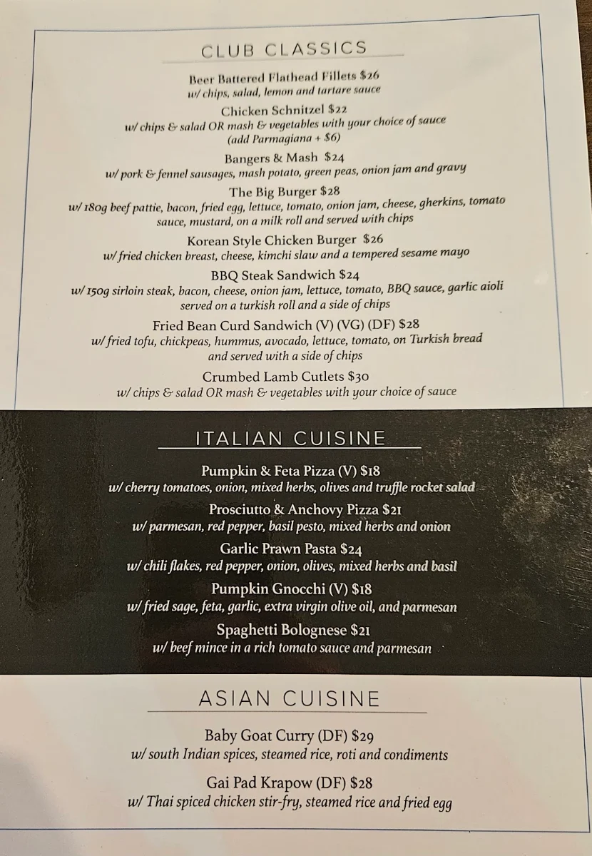 Menu, Links Bistro