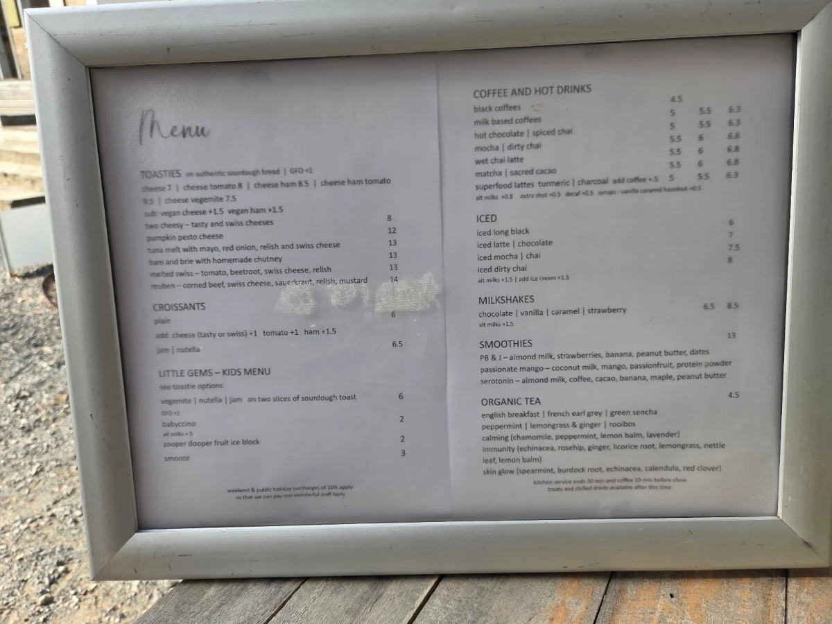Menu, Little Gem Cafe