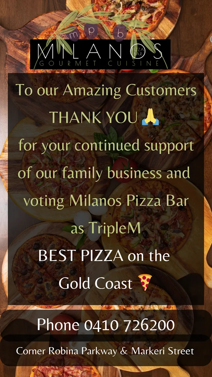 Menu, Milanos Pizza Bar