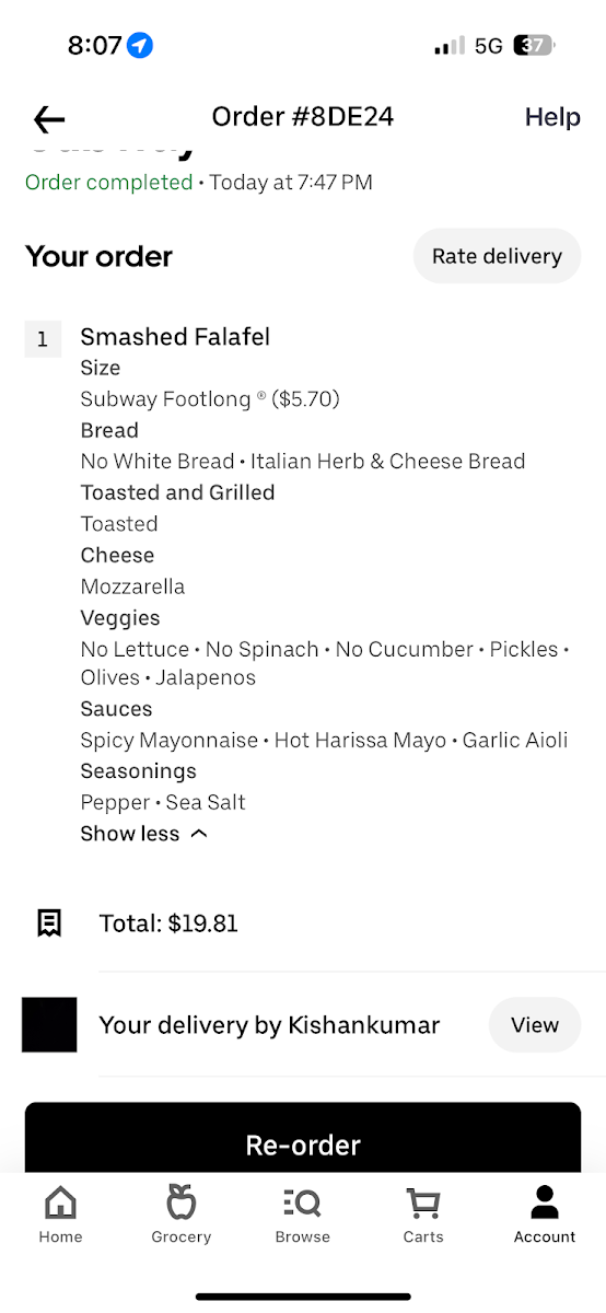 Menu, Subway
