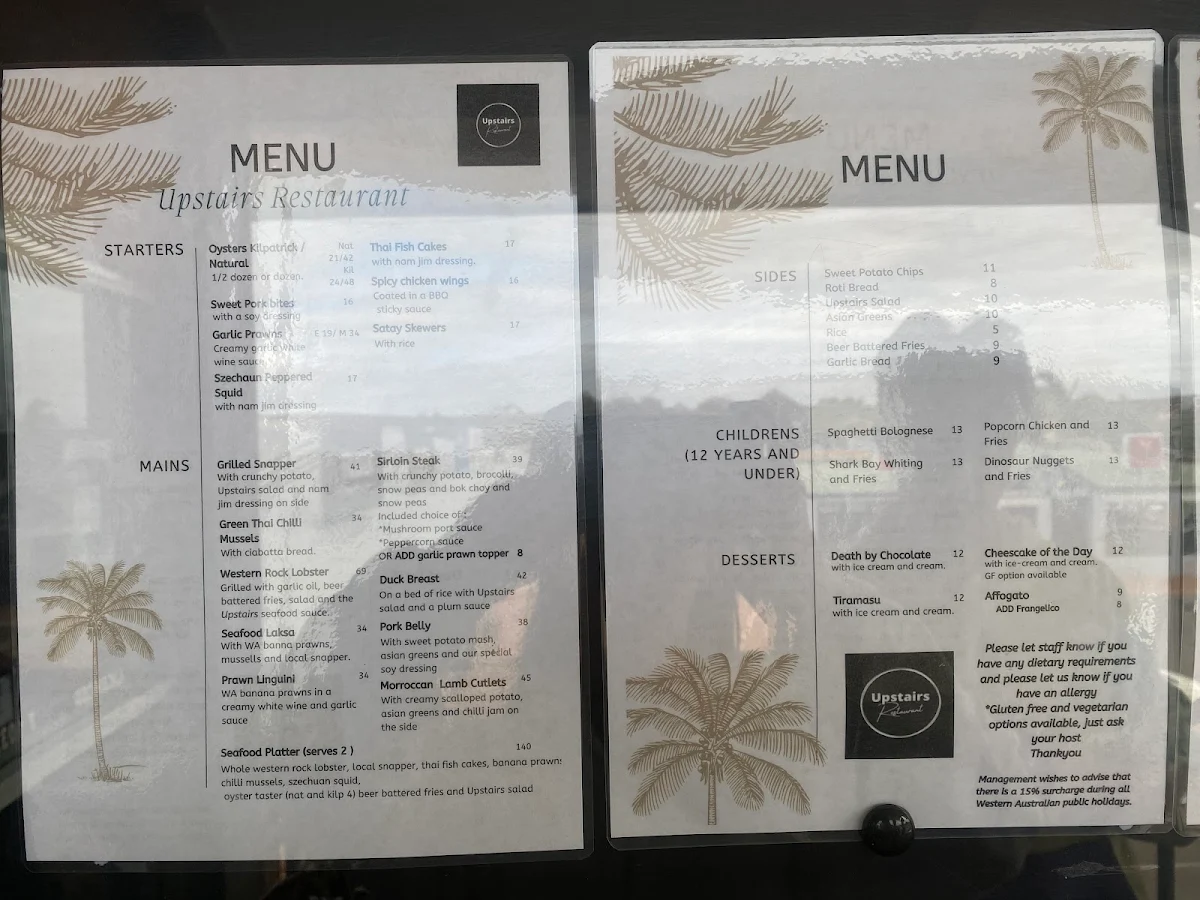 Menu, Upstairs Restaurant
