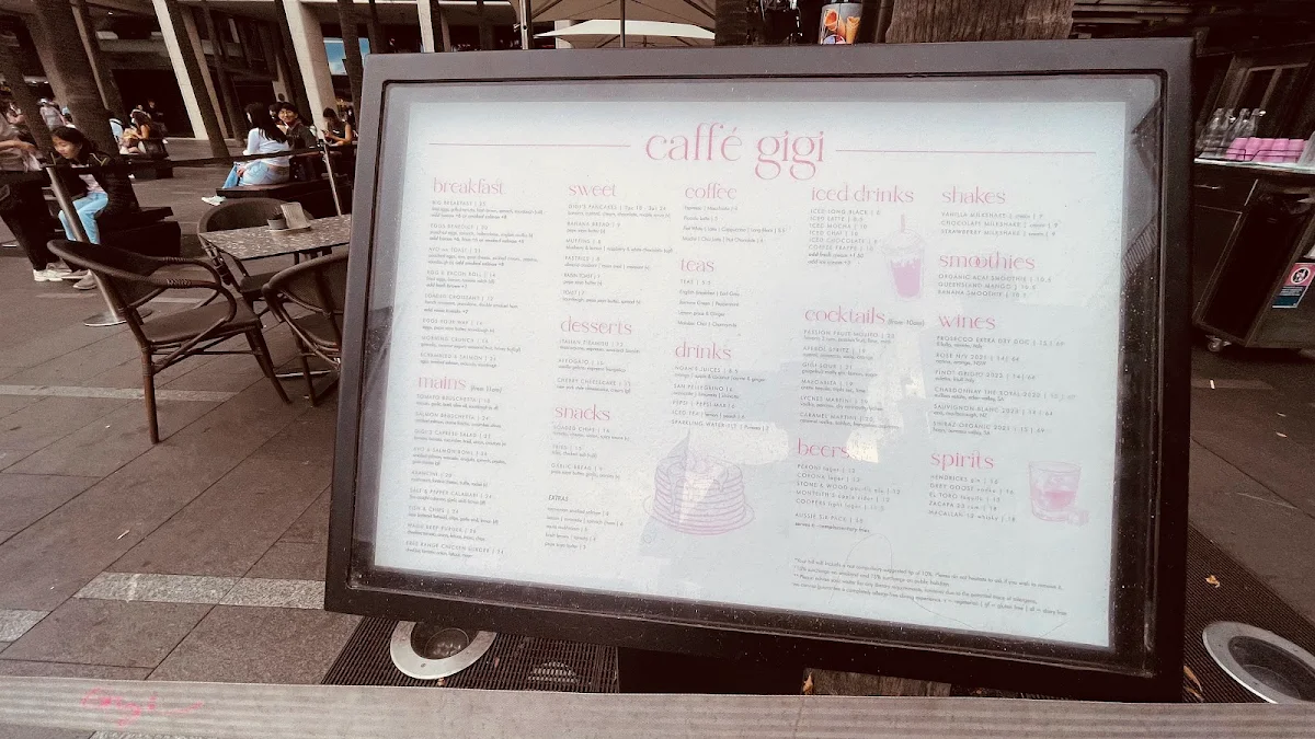Menu, Caffe Gigi