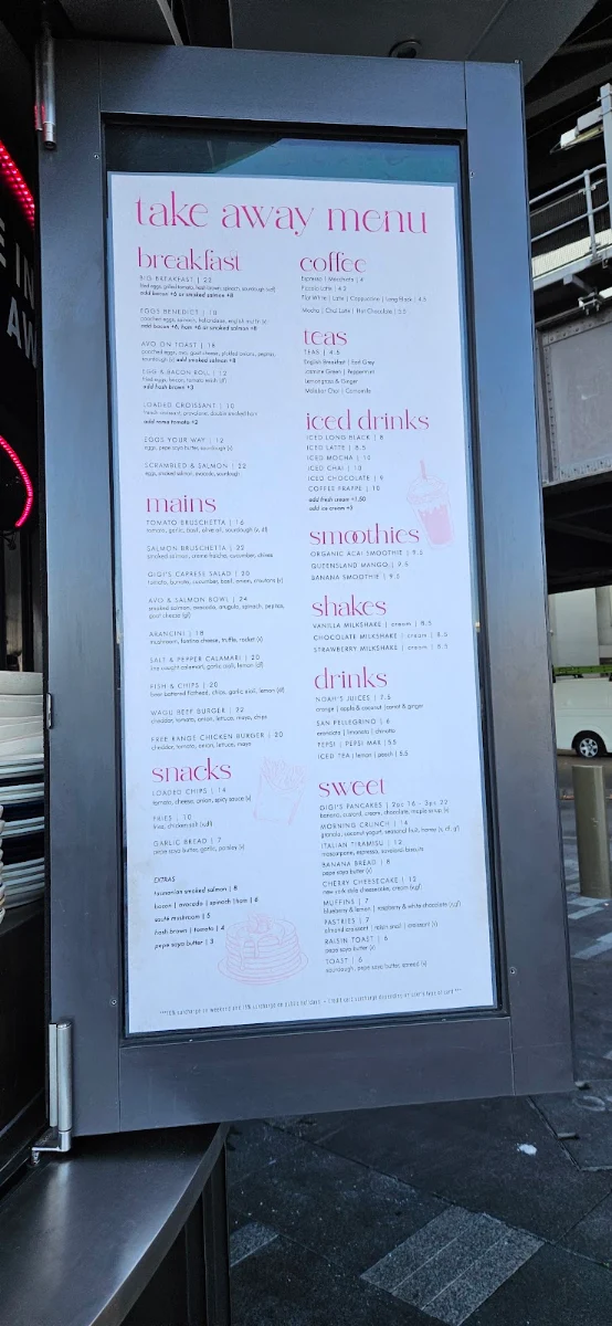 Menu, Caffe Gigi