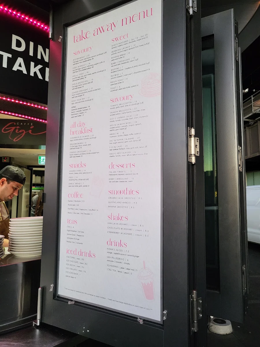 Menu, Caffe Gigi