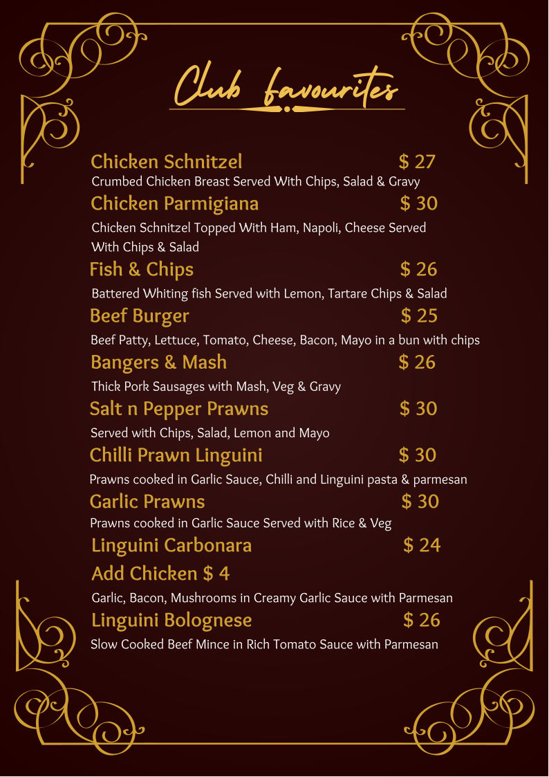 Menu, Amos Restaurant @ Sporties Club