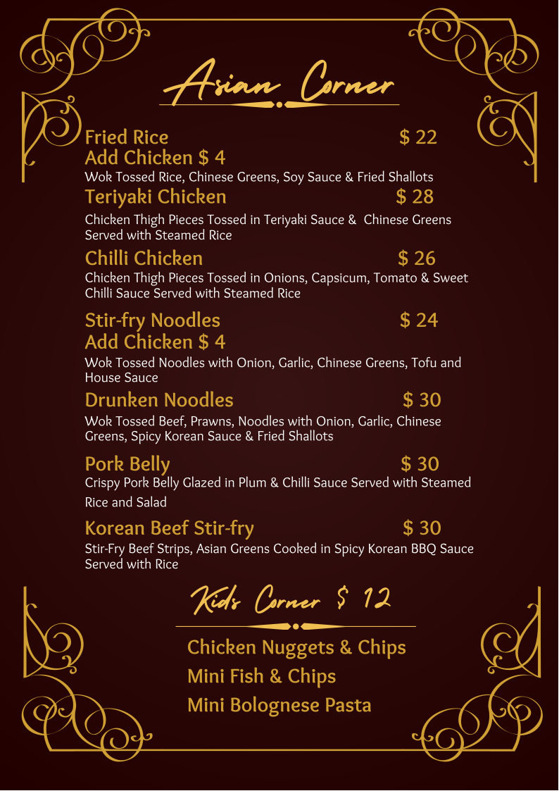 Menu, Amos Restaurant @ Sporties Club