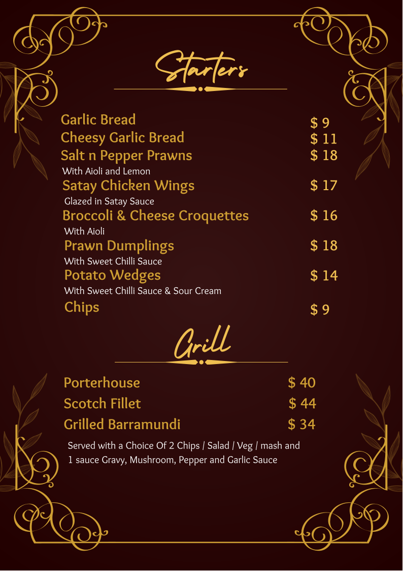 Menu, Amos Restaurant @ Sporties Club