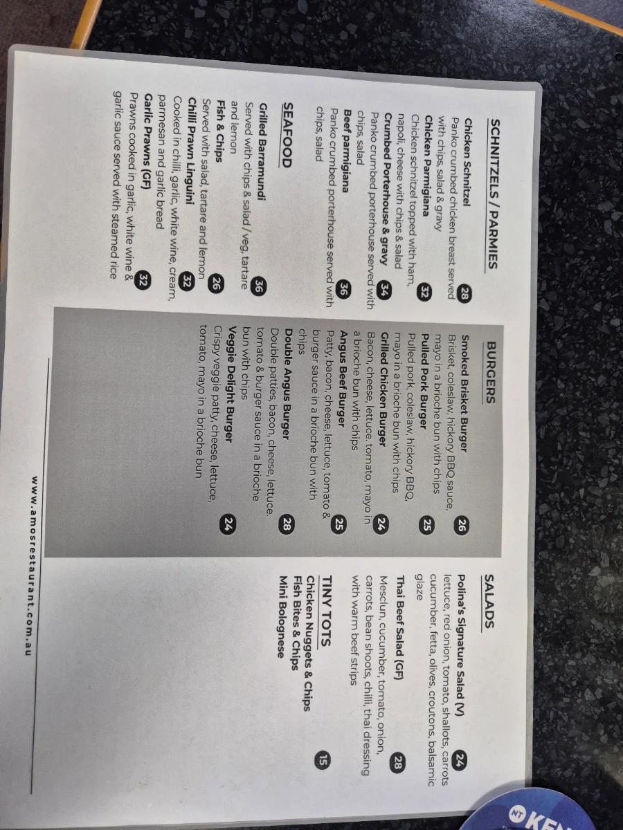 Menu, Amos Restaurant @ Sporties Club