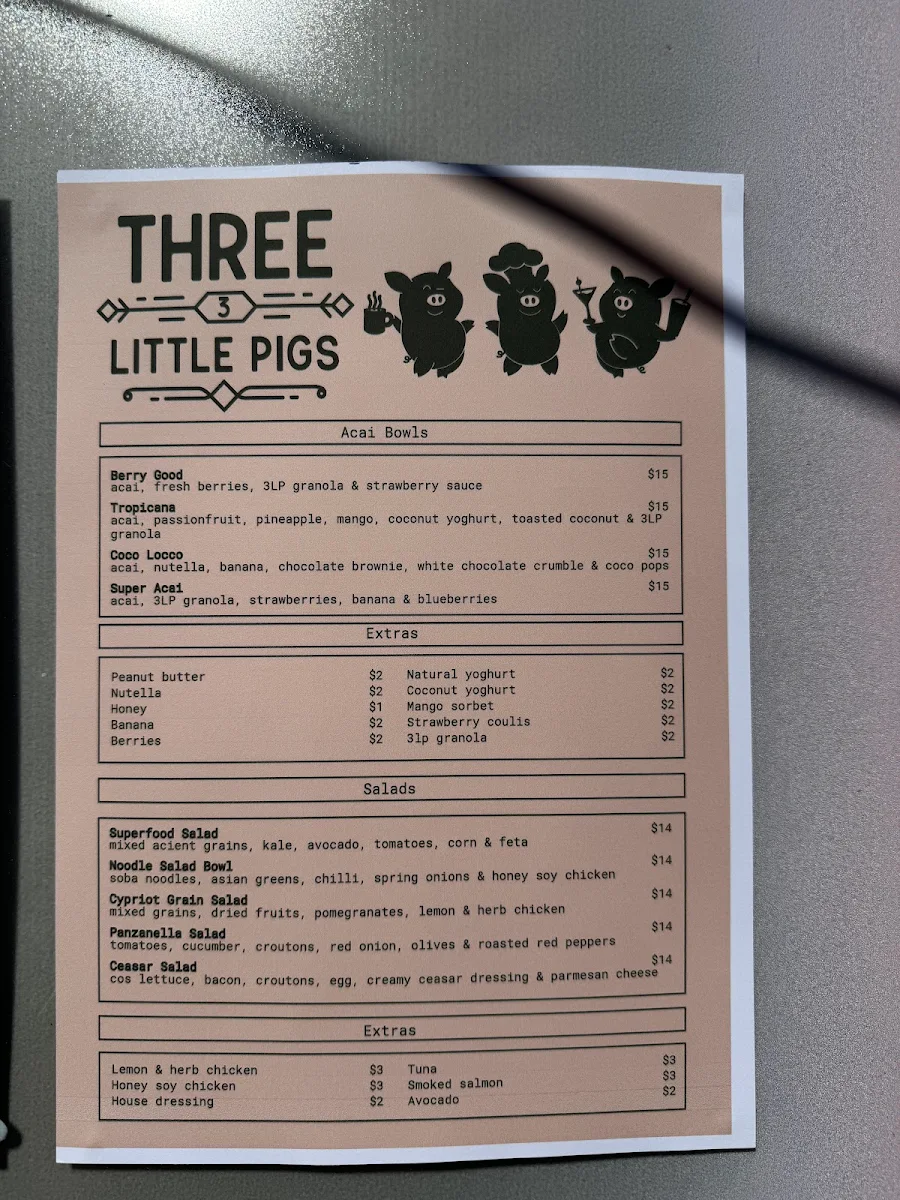 Menu, Three Little Pigs Cafe