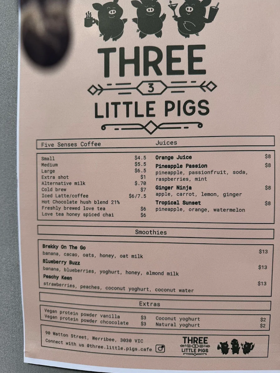 Menu, Three Little Pigs Cafe