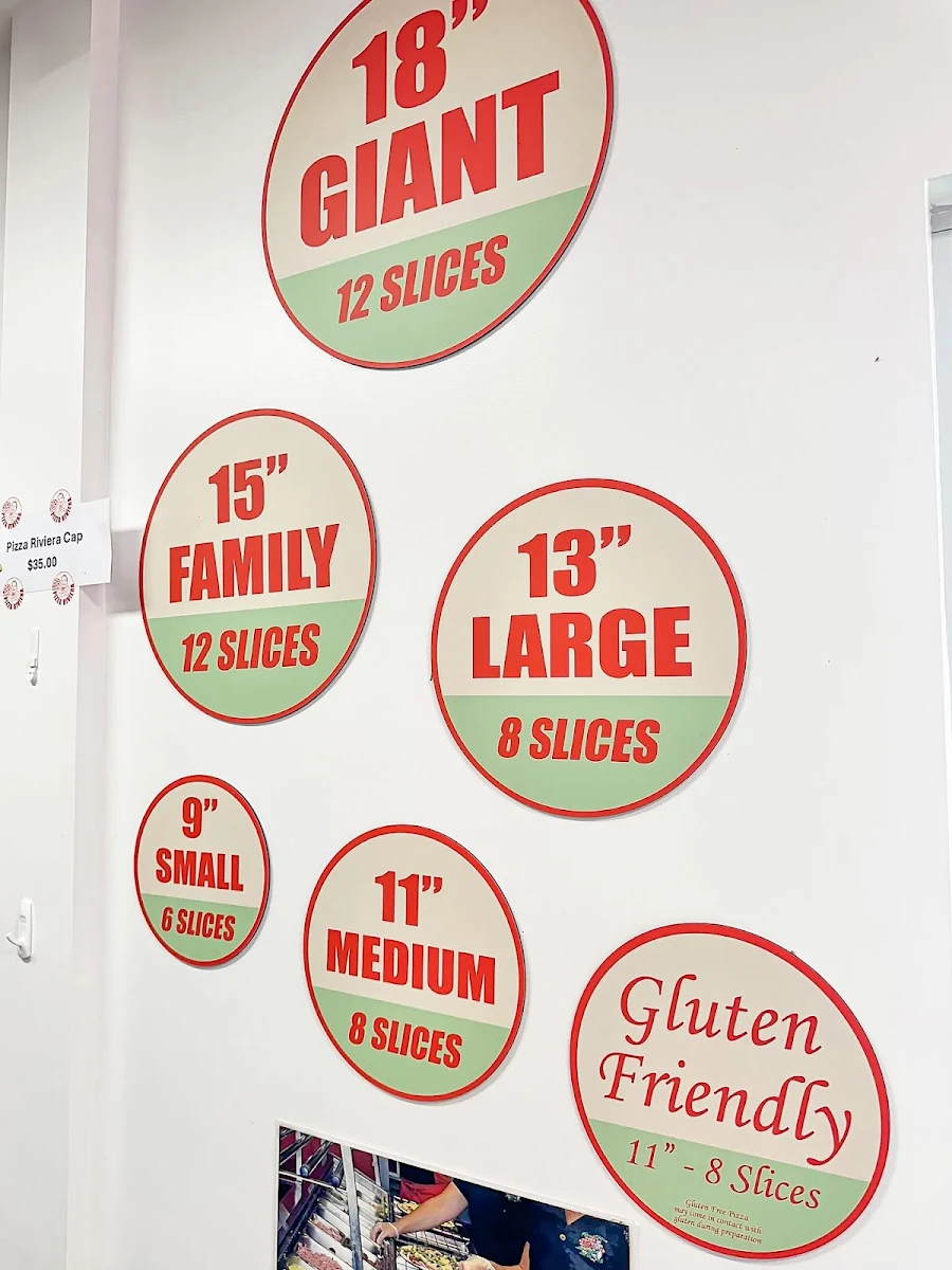 Menu, Pizza Riviera