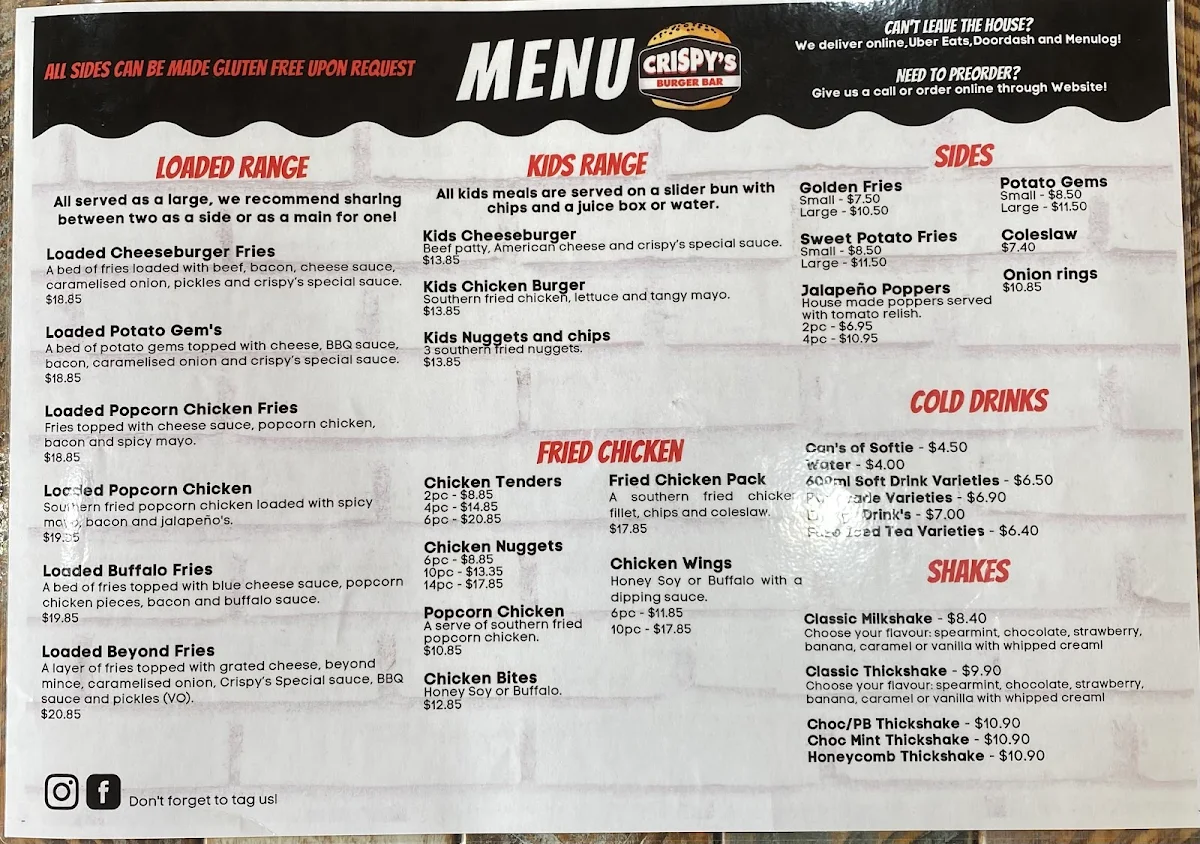 Menu, Crispy's Burgers