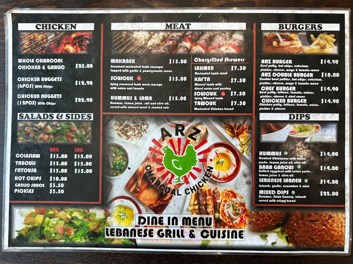 Menu, Arz Charcoal Chicken